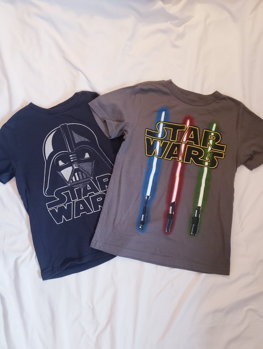 Boys Small Star Wars Short Sleeve Tees with Lightsaber and Vader Graphics